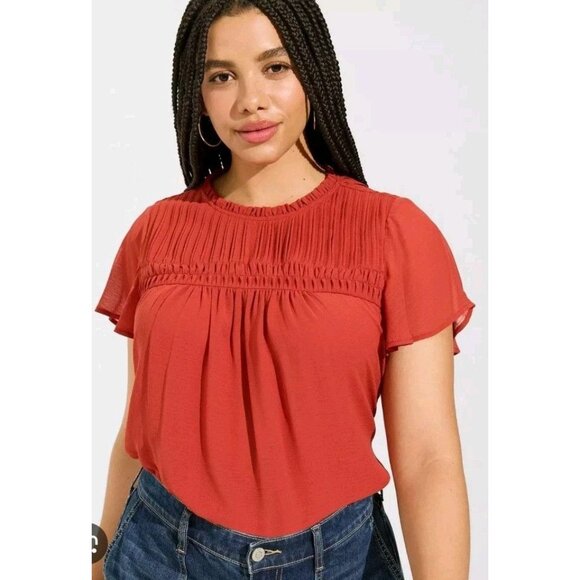 Torrid size 3 Burnt Orange Smocked Tie Front Soft Flowy Blouse - Picture 1 of 3